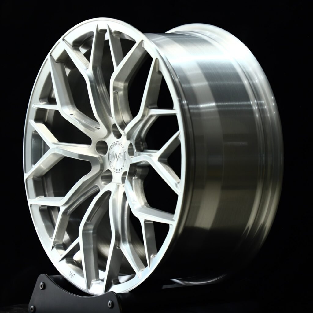 BMW M3 G80 wheels – WF Matte Silver 10 Y-Spoke, angled view