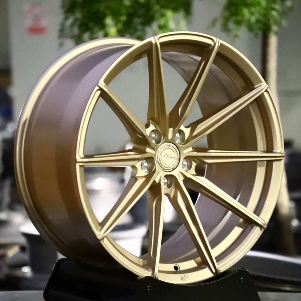BMW M3 G80 wheels – WF Pale Gold 10-Spoke, angled view