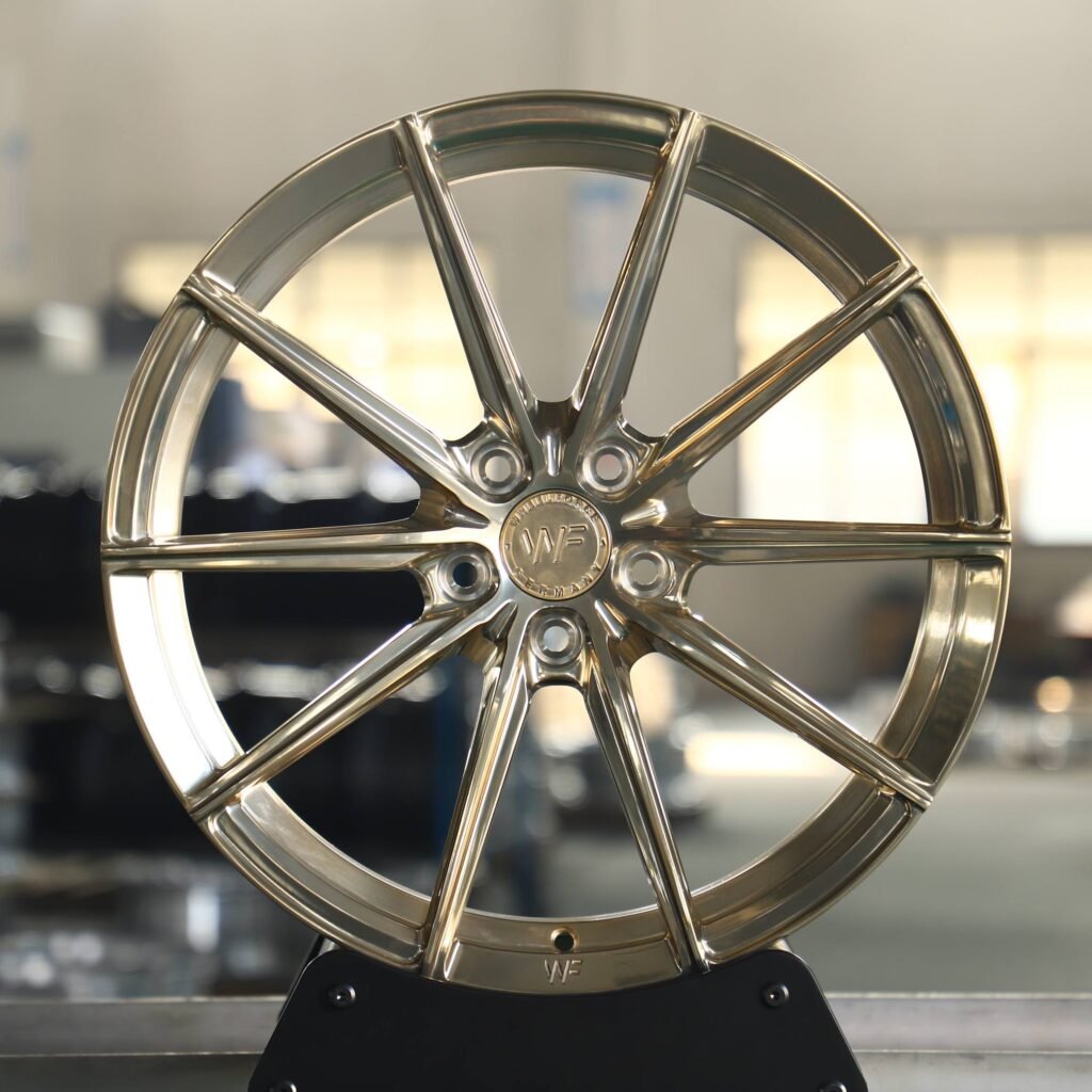 WF Polished Transparent Frozen Gold 10-Spoke Forged Wheels - Audi A6 / BMW 5 Series Fitment (5-Lug) Monoblock forged wheel