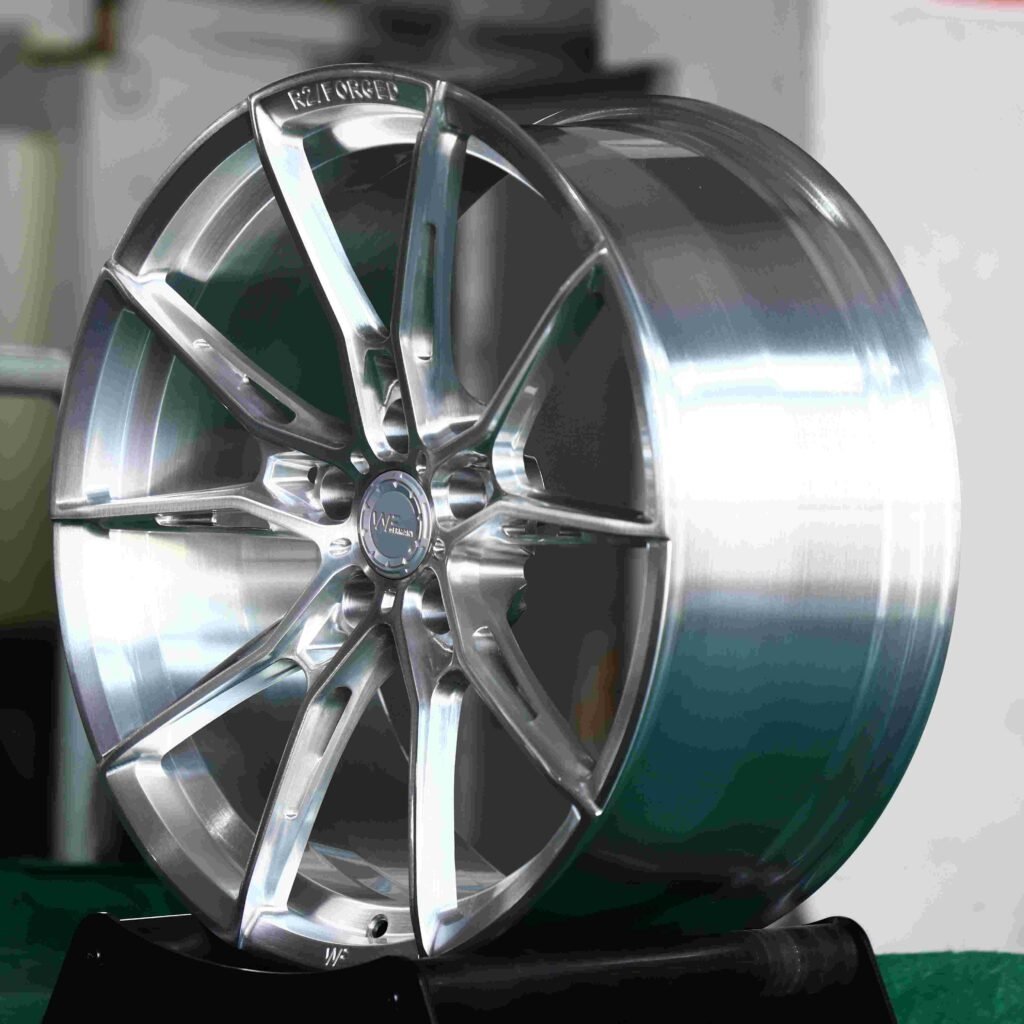 5x112 wheels – Matte Silver Side-Milled (WF R2-Style), side view