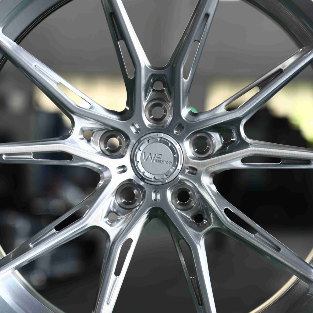 Audi A4 B9 wheels – Matte Silver Side-Milled (WF R2-Style), lip and barrel detail