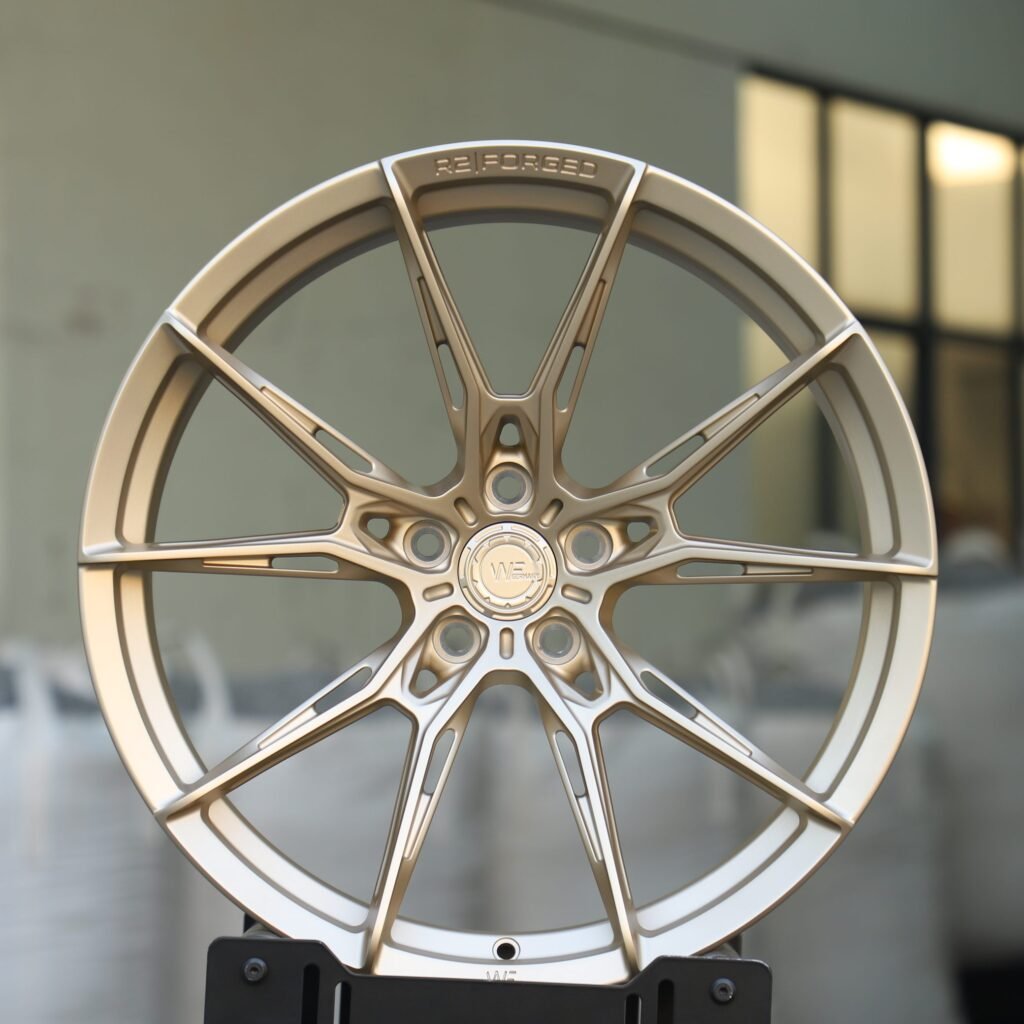 Audi RS3 wheels – WF Side-Milled Gold 5 Y-Spoke, front view