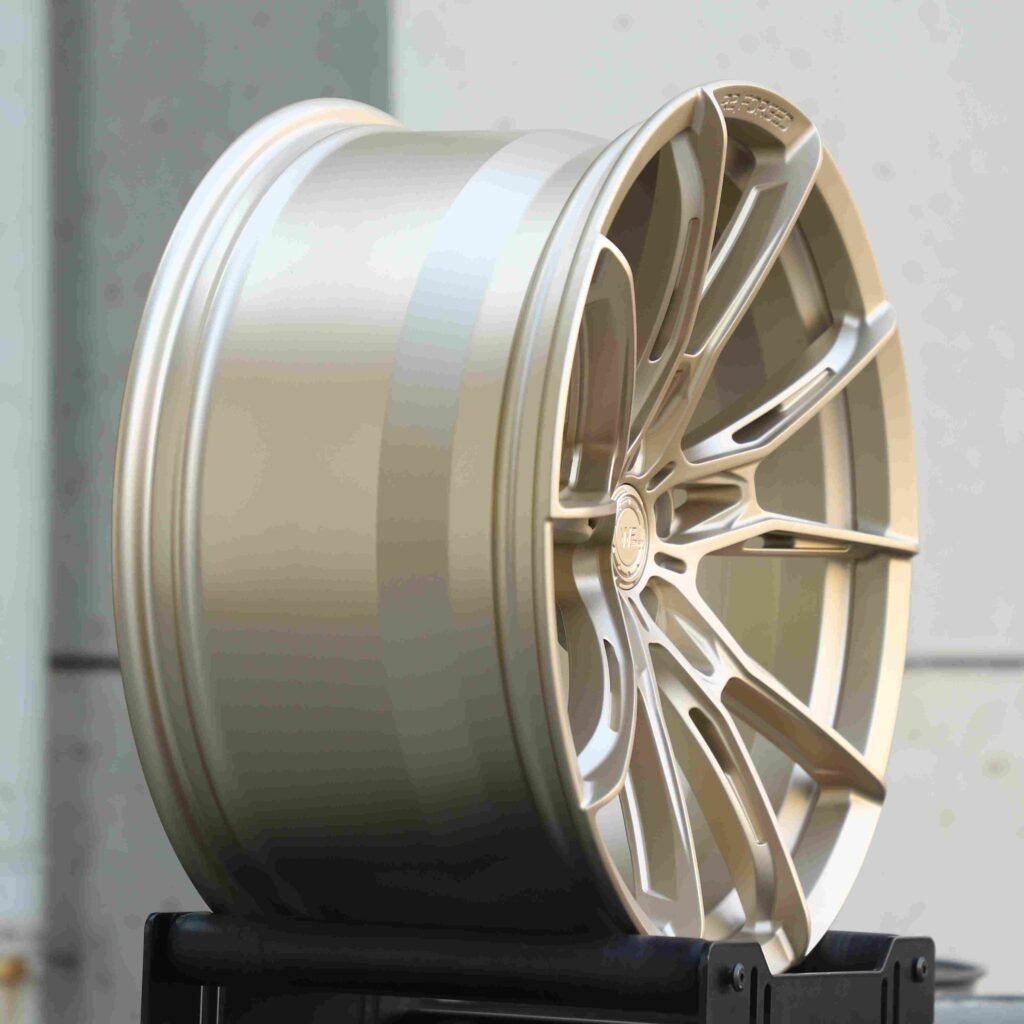 Audi A4 B9 wheels – WF Side-Milled Gold 5 Y-Spoke, lip and barrel detail