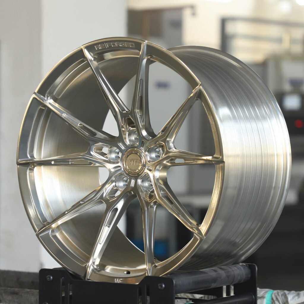 5x112 wheels – Side-Milled Transparent Gold 5 Y-Spoke (WF R2-Style), side view