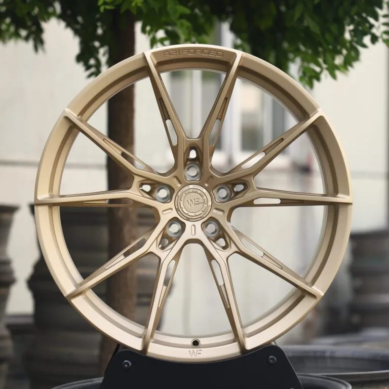 Wheelforce-Style R.2 Light Gold 5 Y-Spoke Side-Milled Forged Wheels – Audi RS3 / BMW M3 G80, front view