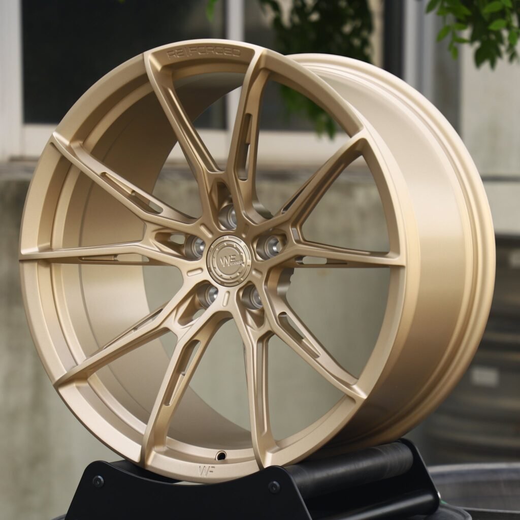 BMW M3 G80 wheels – Titanium 5 Y-Spoke Side-Milled (WF R2-Style), angled view