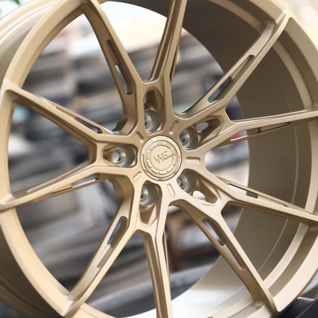 Audi A4 B9 wheels – Titanium 5 Y-Spoke Side-Milled (WF R2-Style), lip and barrel detail