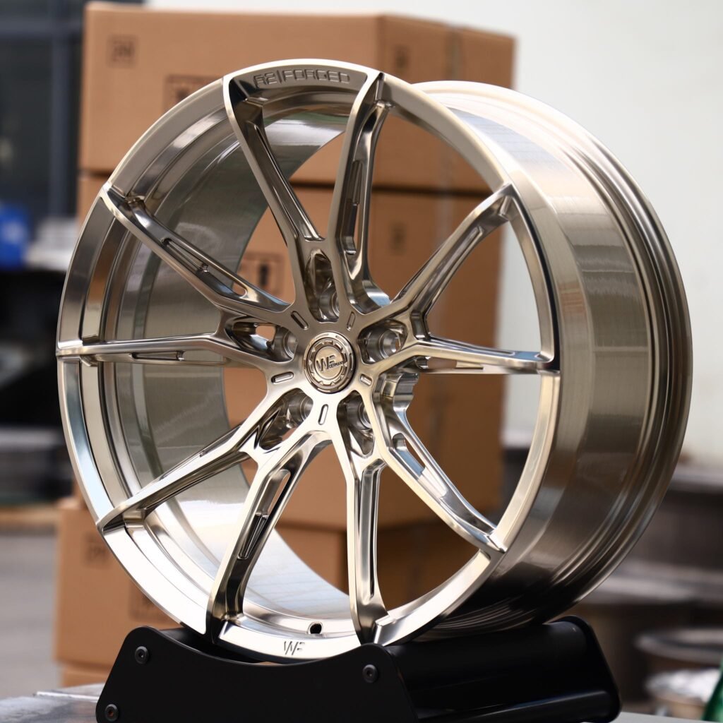 BMW M3 G80 wheels – Transparent Gold 5 Y-Spoke (WF R2-Style), angled view