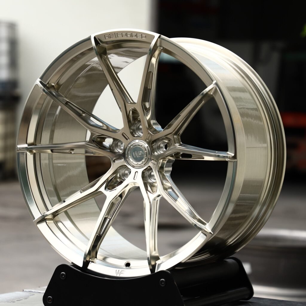 BMW M3 G80 wheels – Transparent Pale Gold Concave (WF R2-Style), angled view
