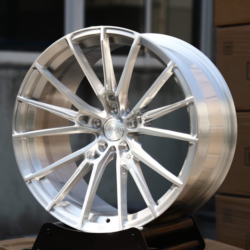5x130 wheels – Brushed Silver 5 W-Spoke Concave (Wheelforce-Style), side view