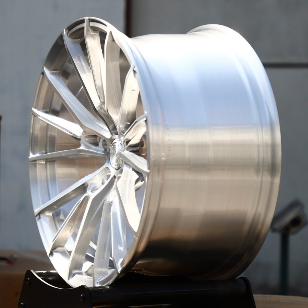 BMW M4 F82 wheels – Brushed Silver 5 W-Spoke Concave (Wheelforce-Style), lip and barrel detail