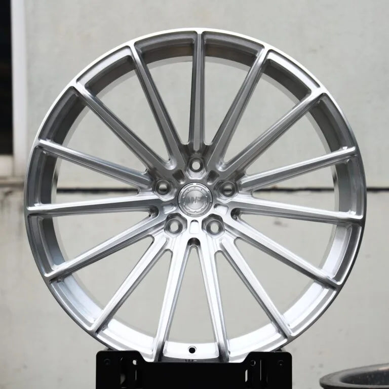 Wheelforce-Style Brushed Silver 5 W-Spoke Forged Wheels – Porsche 911 / M3, front view