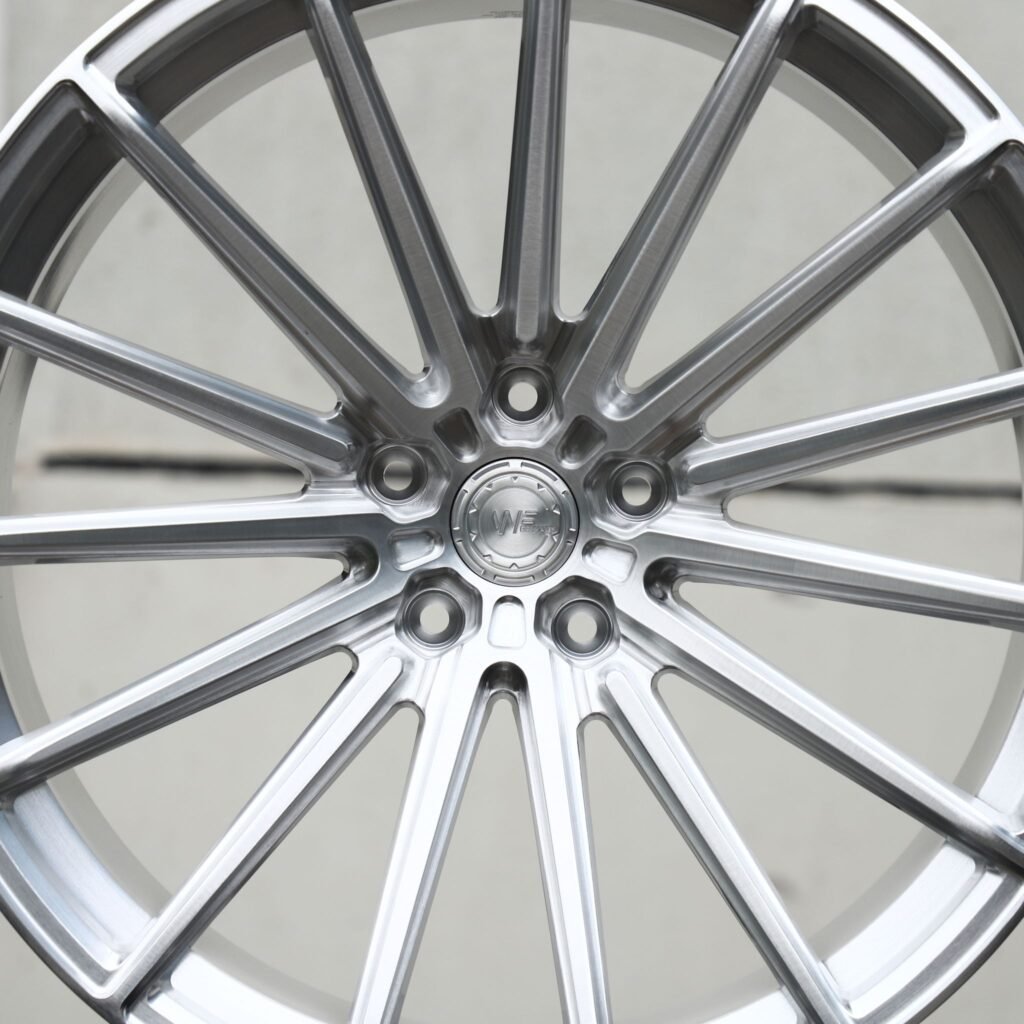 BMW M3 wheels – Brushed Silver 5 W-Spoke (Wheelforce-Style), angled view