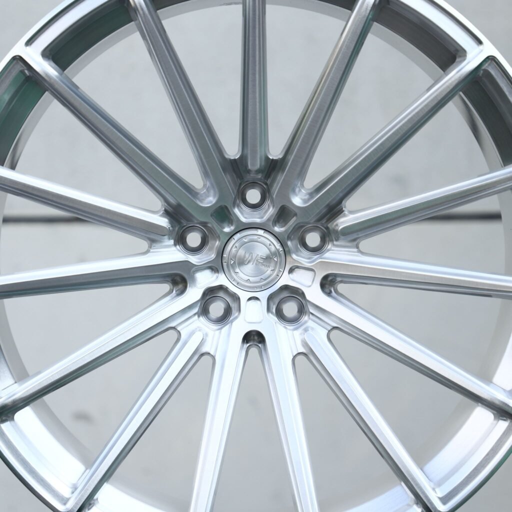 BMW M3 wheels – Brushed Silver Multi-Spoke (Wheelforce-Style), angled view