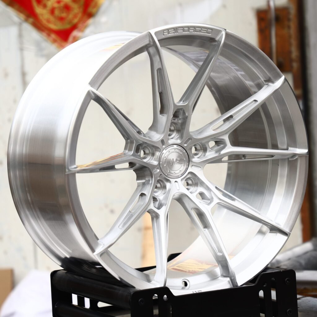 BMW M3 wheels – Brushed Silver Side-Milled 5 Y-Spoke (Wheelforce-Style), angled view