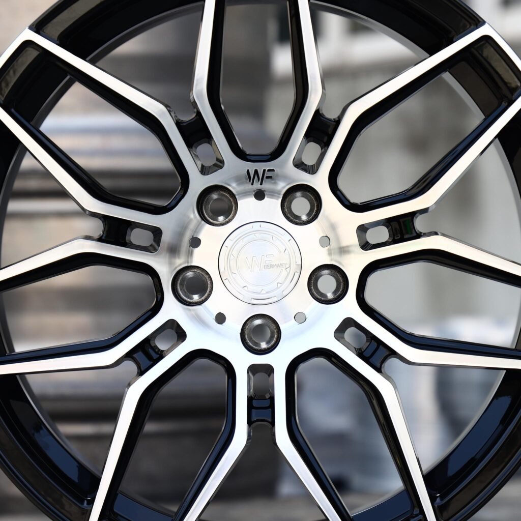 BMW M3 wheels – Gloss Black Machined Petal (Wheelforce-Style), angled view