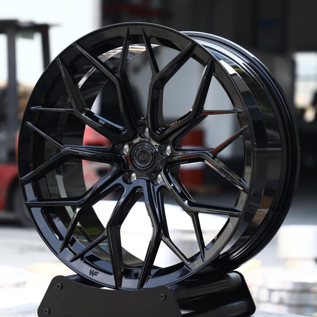 BMW M3 wheels – Gloss Black Mesh Multi-Spoke (Wheelforce-Style), angled view
