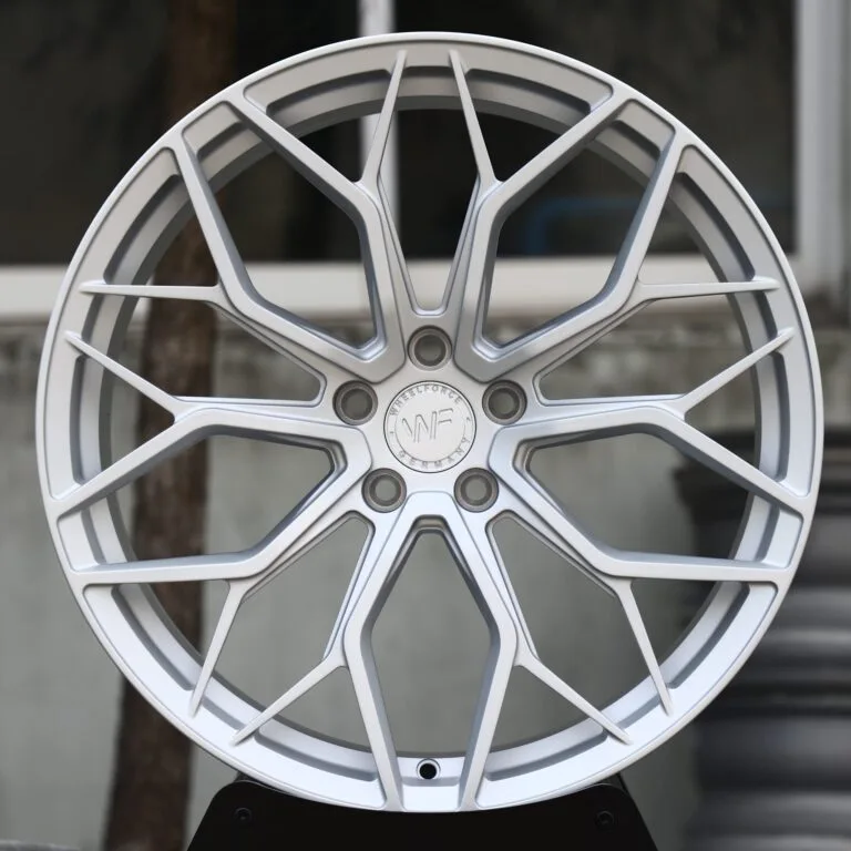 Wheelforce-Style Hyper Silver Mesh Multi-Spoke Forged Wheels – Porsche 911 / M3, front view