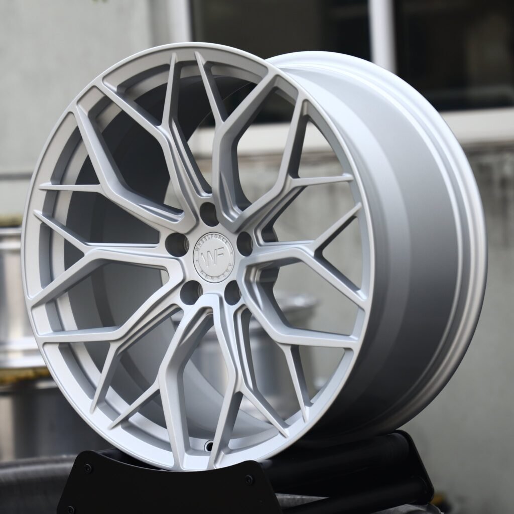 BMW M3 wheels – Hyper Silver Mesh Multi-Spoke (Wheelforce-Style), angled view