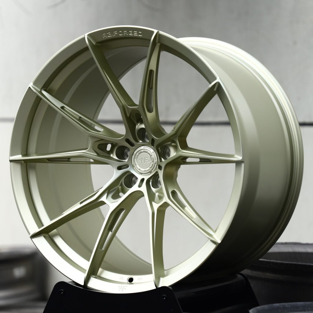 Porsche 911 wheels – Matte Olive Directional Multi-Spoke (Wheelforce-Style), front view