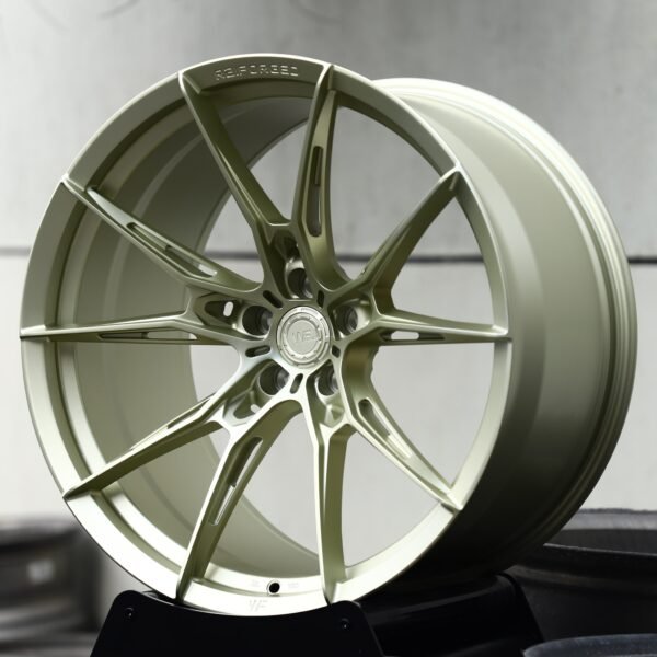Porsche 911 wheels – Matte Olive Directional Multi-Spoke (Wheelforce-Style), front view