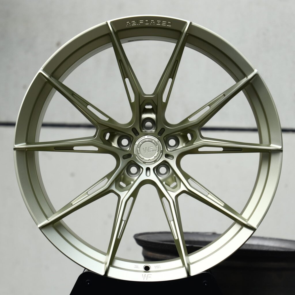 BMW M3 wheels – Matte Olive Directional Multi-Spoke (Wheelforce-Style), angled view