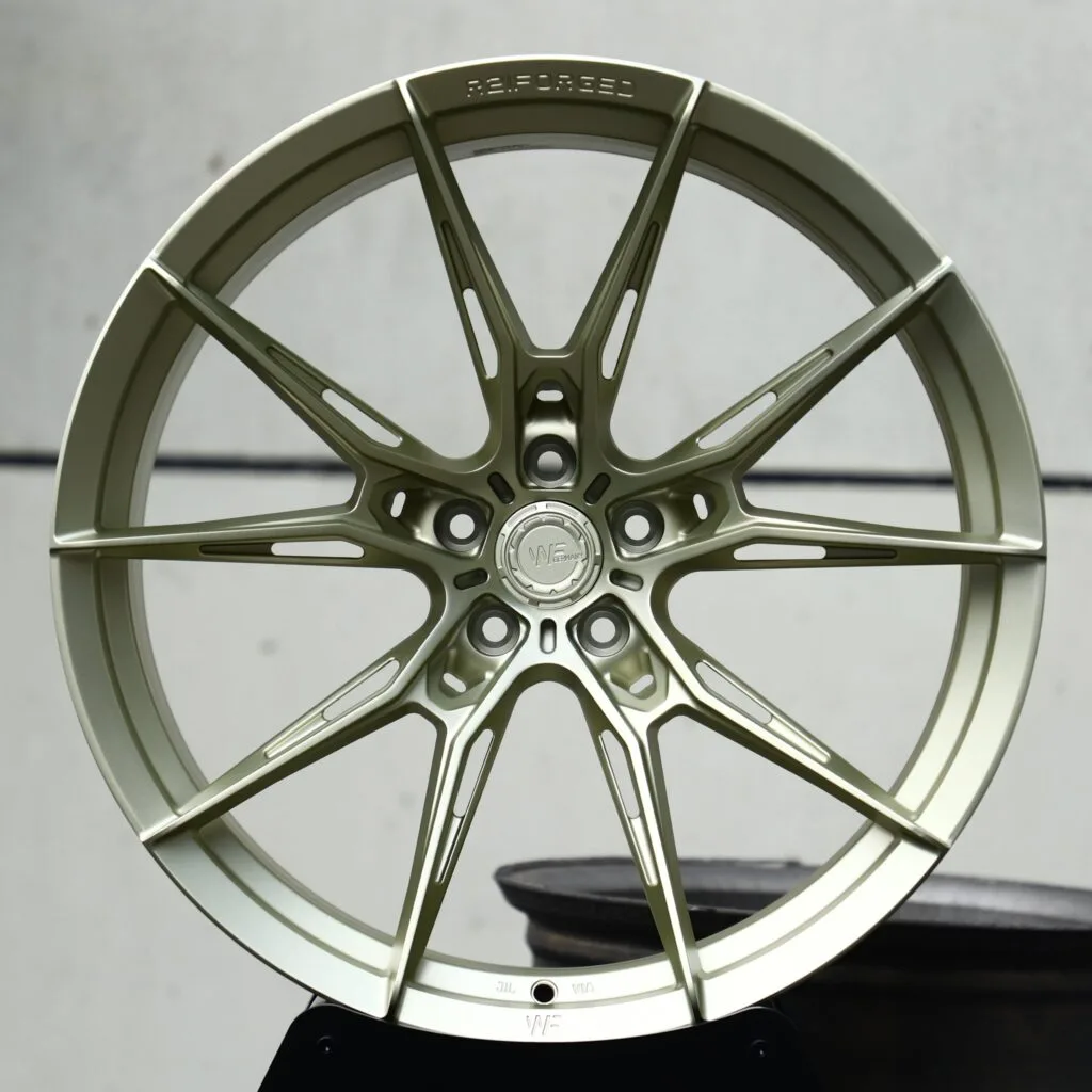 BMW M3 wheels – Matte Olive Directional Multi-Spoke (Wheelforce-Style), angled view