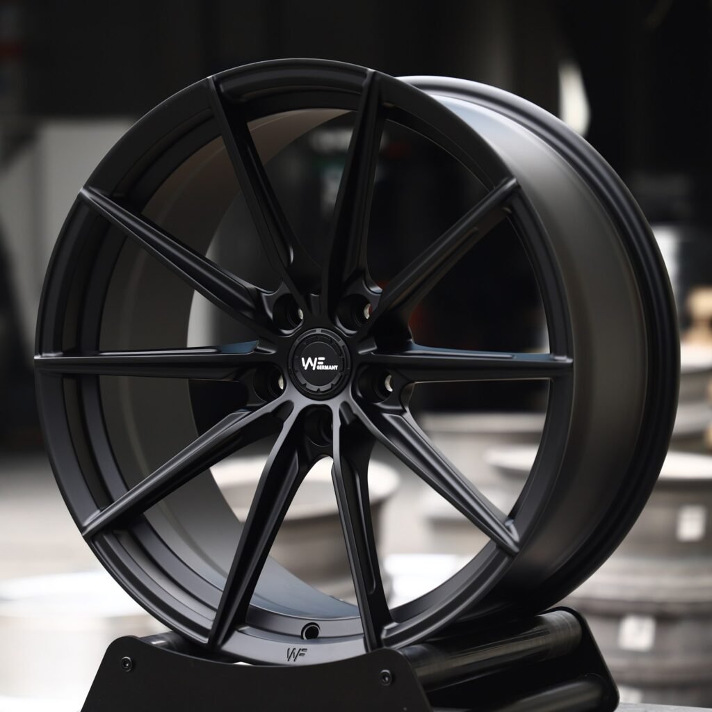 BMW M3 wheels – Satin Black 10-Spoke (Wheelforce-Style), angled view