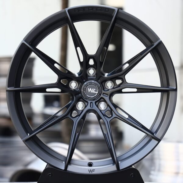 Porsche 911 wheels – Satin Blue Side-Milled Split 5-Spoke (Wheelforce-Style), front view