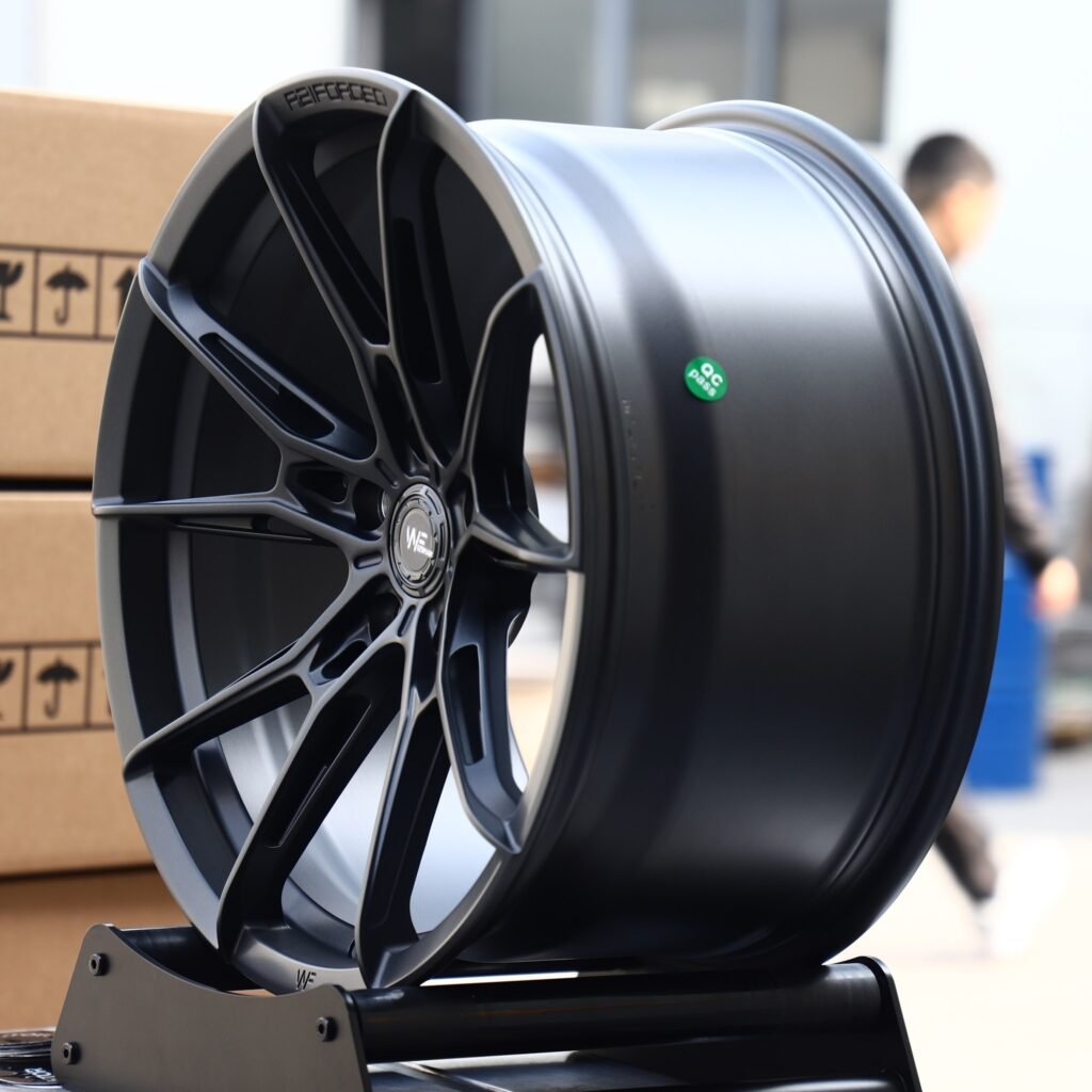 5x130 wheels – Satin Blue Side-Milled Split 5-Spoke (Wheelforce-Style), side view