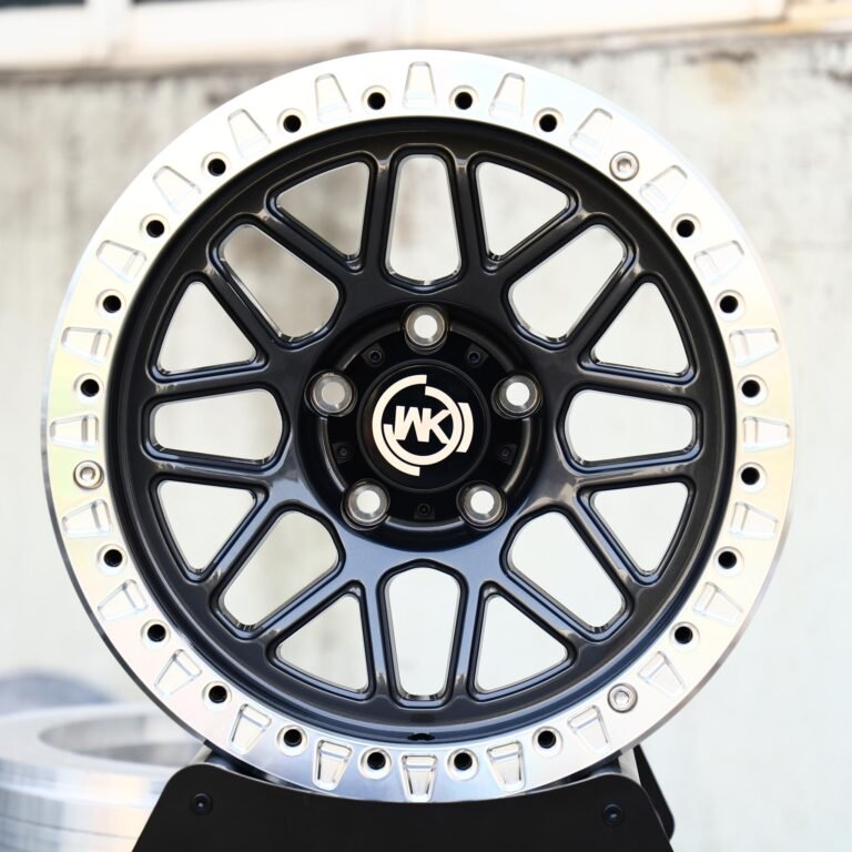 Jeep Wrangler wheels – Gloss Black Machined Mesh Beadlock (WK-Style), front view