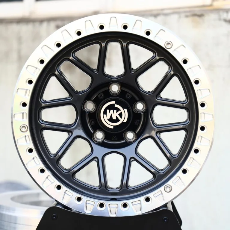 WK-Style Gloss Black Machined Mesh Beadlock Off-Road Forged Wheels – Jeep Wrangler / Grand Cherokee, front view
