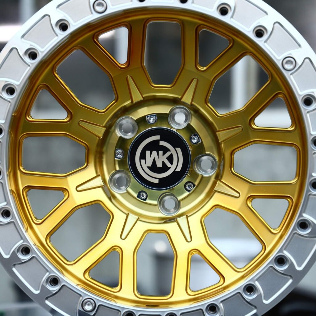 Toyota 4Runner wheels – Gold Multi-Spoke Beadlock (WK-Style), lip and barrel detail