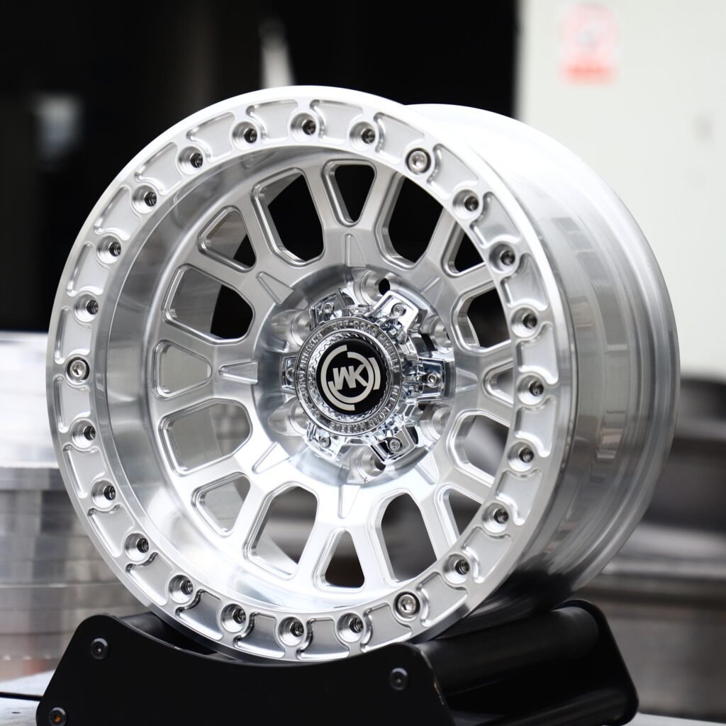 Chevrolet Silverado wheels – Polished Multi-Spoke Beadlock (WK-Style), angled view