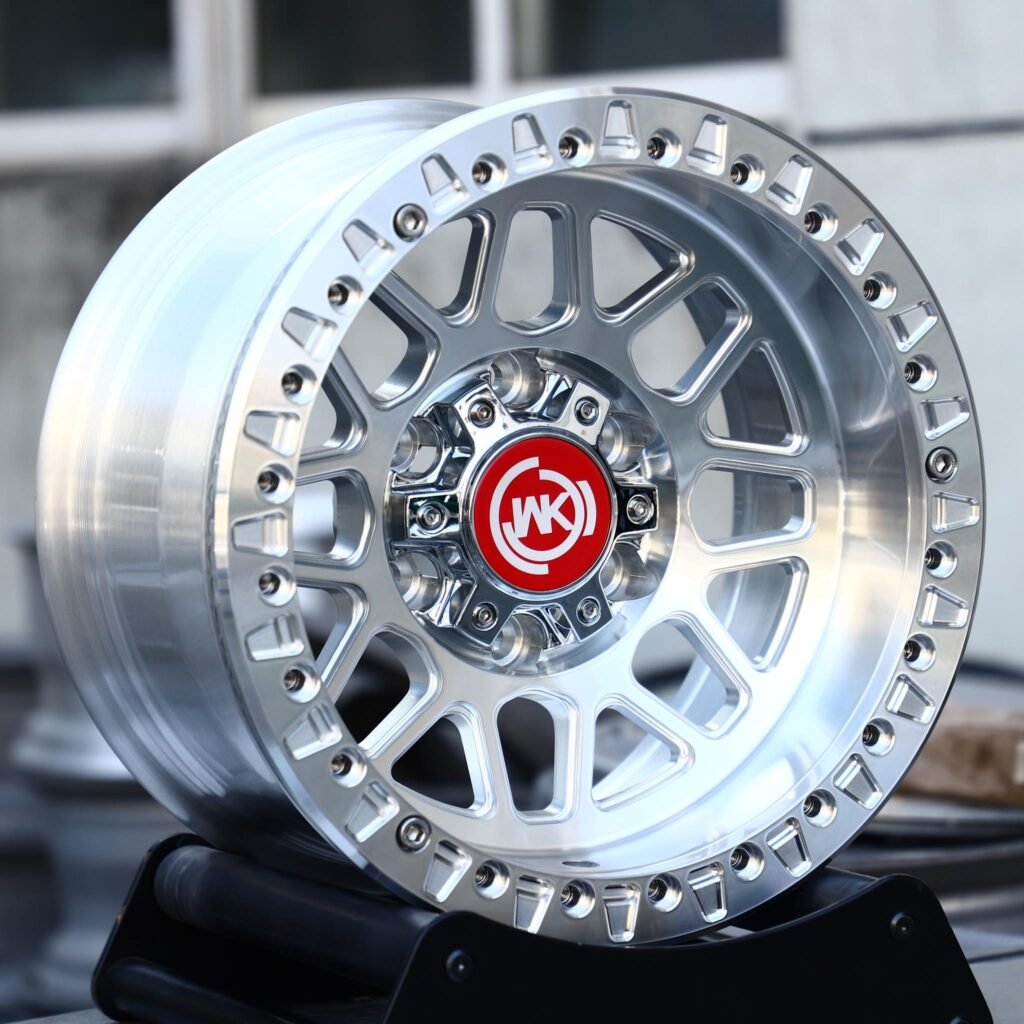 Chevrolet Silverado wheels – Polished Multi-Spoke Beadlock (WK-Style), angled view
