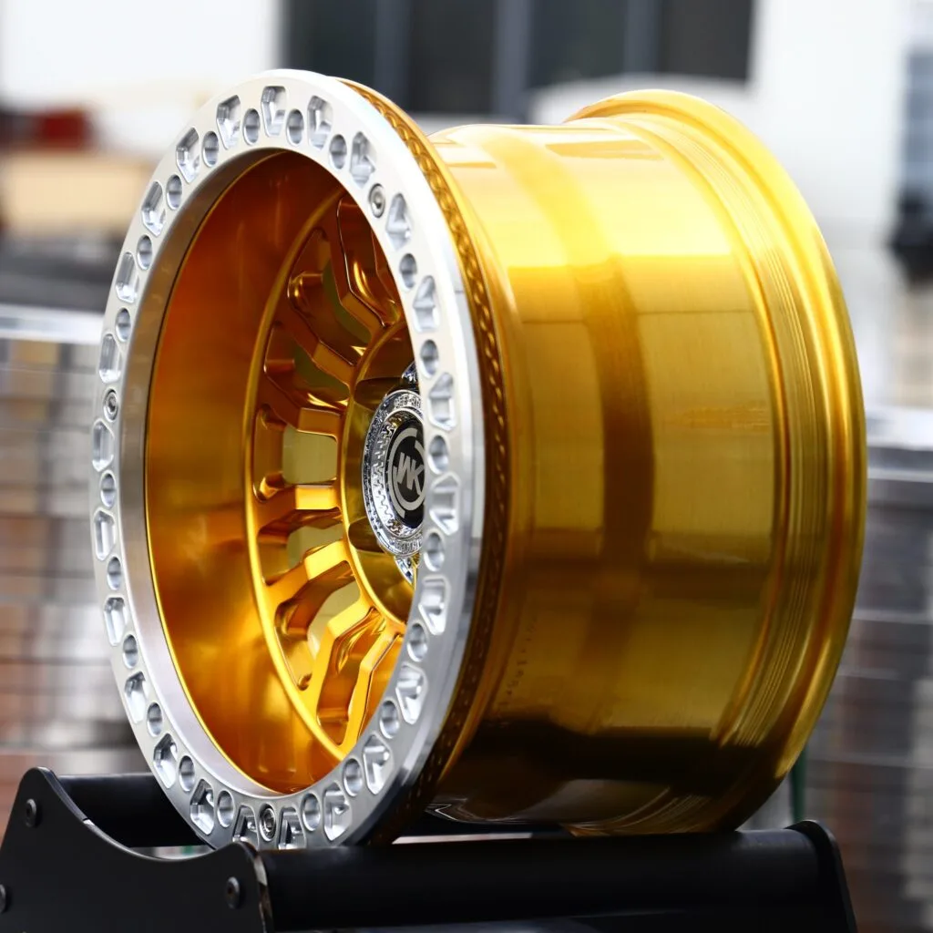 6x135 wheels – Transparent Gold Multi-Spoke Beadlock (WK-Style), side view