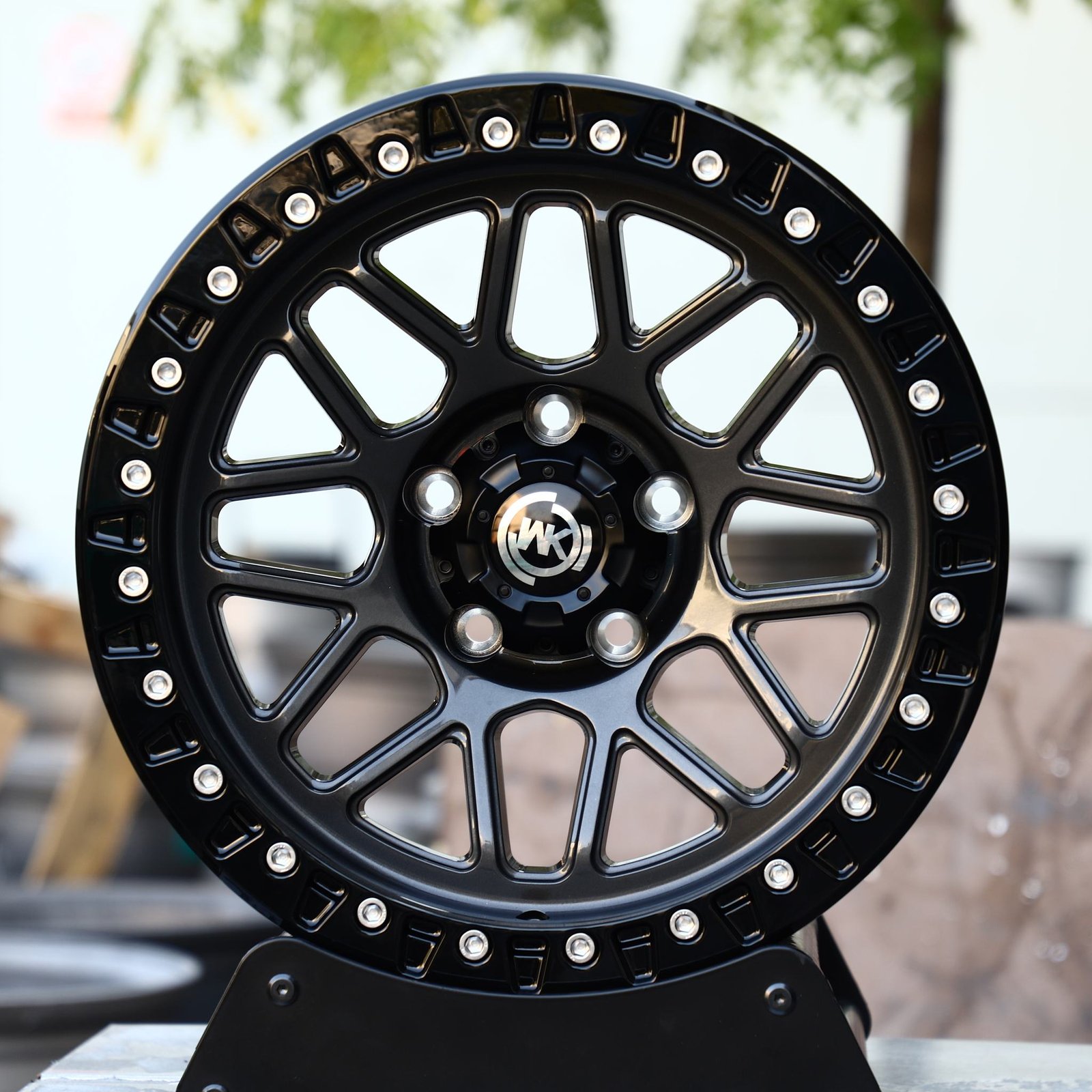 Jeep Wrangler wheels – WK Wheels Matte Black Custom Beadlock, front view