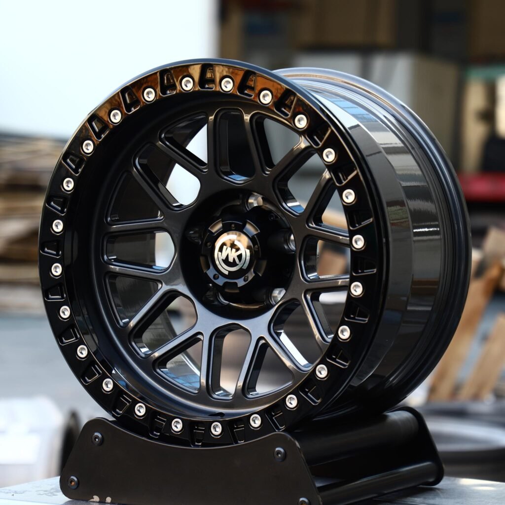 Toyota Land Cruiser wheels – WK Wheels Matte Black Custom Beadlock, angled view