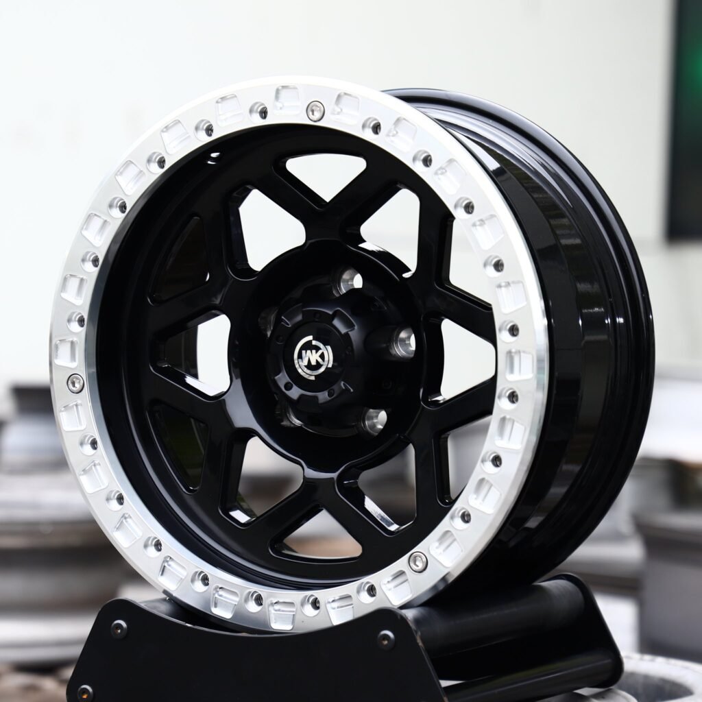 Toyota Land Cruiser wheels – WK Wheels Matte Black Custom Beadlock, angled view