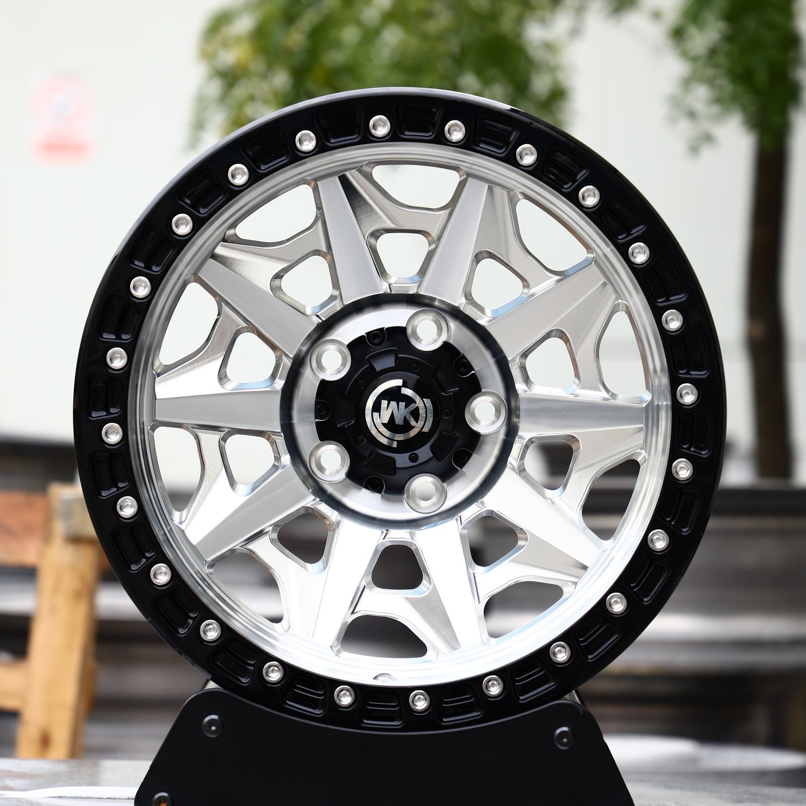 Jeep Wrangler wheels – WK Wheels Matte Black Double-Ring Beadlock, front view