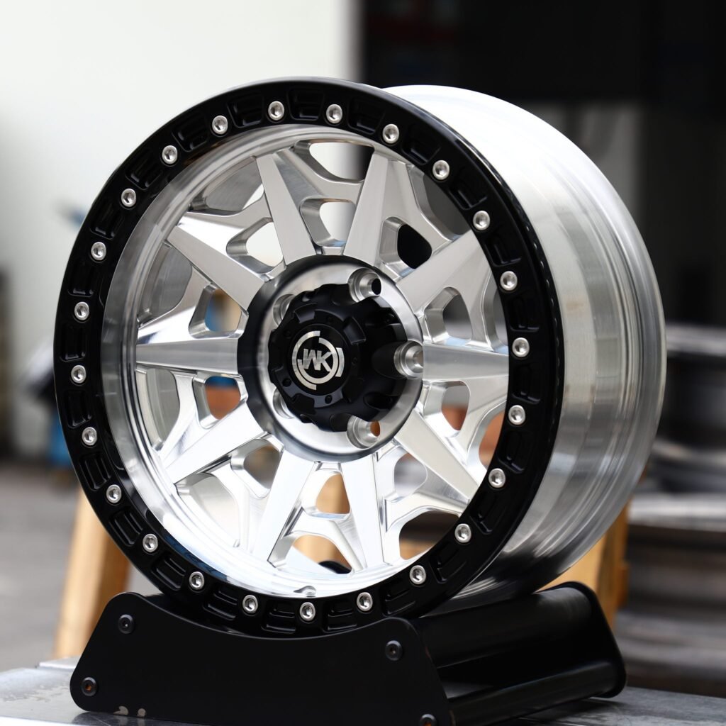 Toyota Land Cruiser wheels – WK Wheels Matte Black Double-Ring Beadlock, angled view