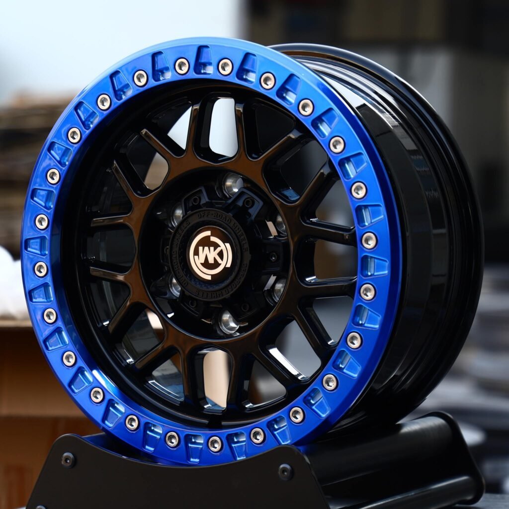 Chevrolet Silverado wheels – WK Wheels Transparent Blue Beadlock, angled view