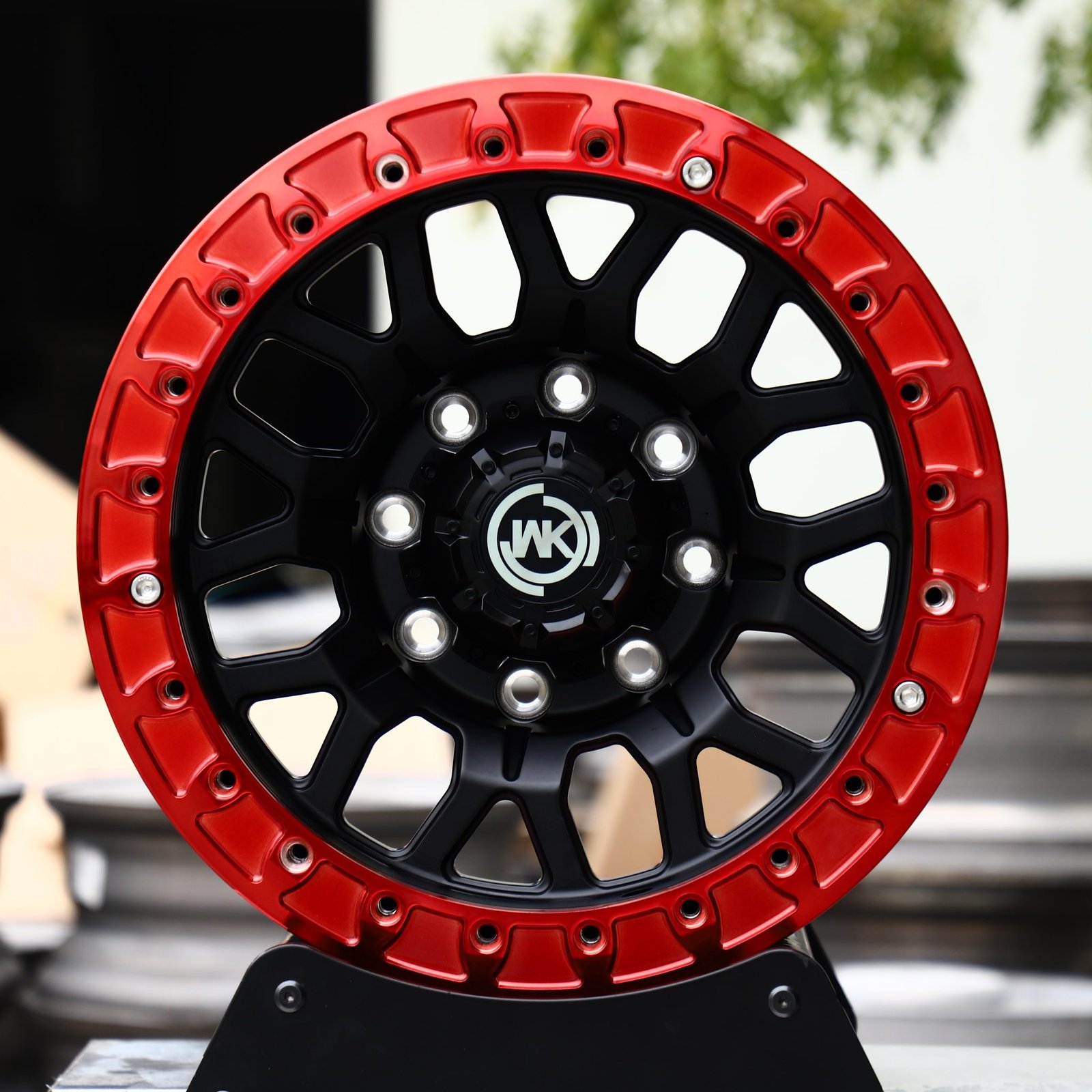 Ram 2500 wheels – WK Wheels Transparent Red Beadlock, front view