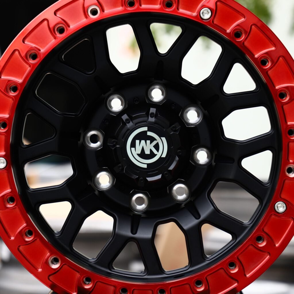 Ram 3500 wheels – WK Wheels Transparent Red Beadlock, lip and barrel detail