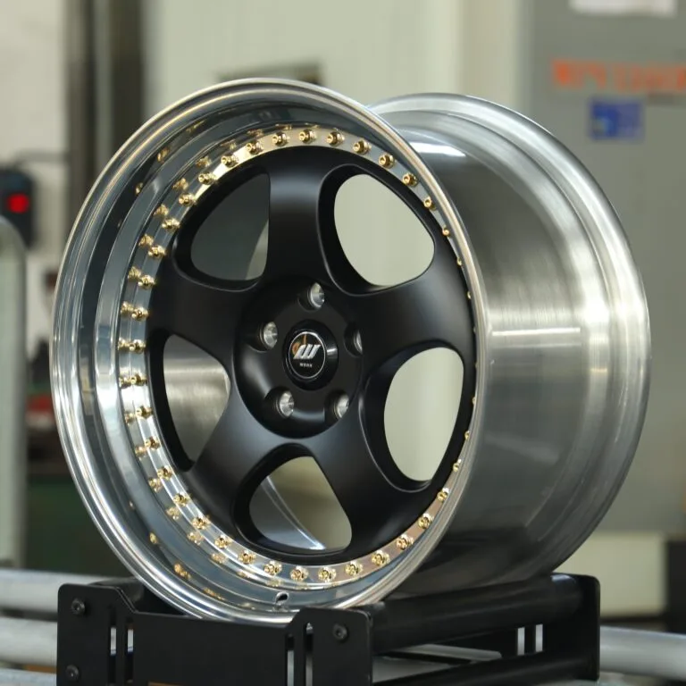 Nissan GT-R wheels – Work Meister S1 3P Matte Black Riveted Deep Dish Lip 3-Piece, front view