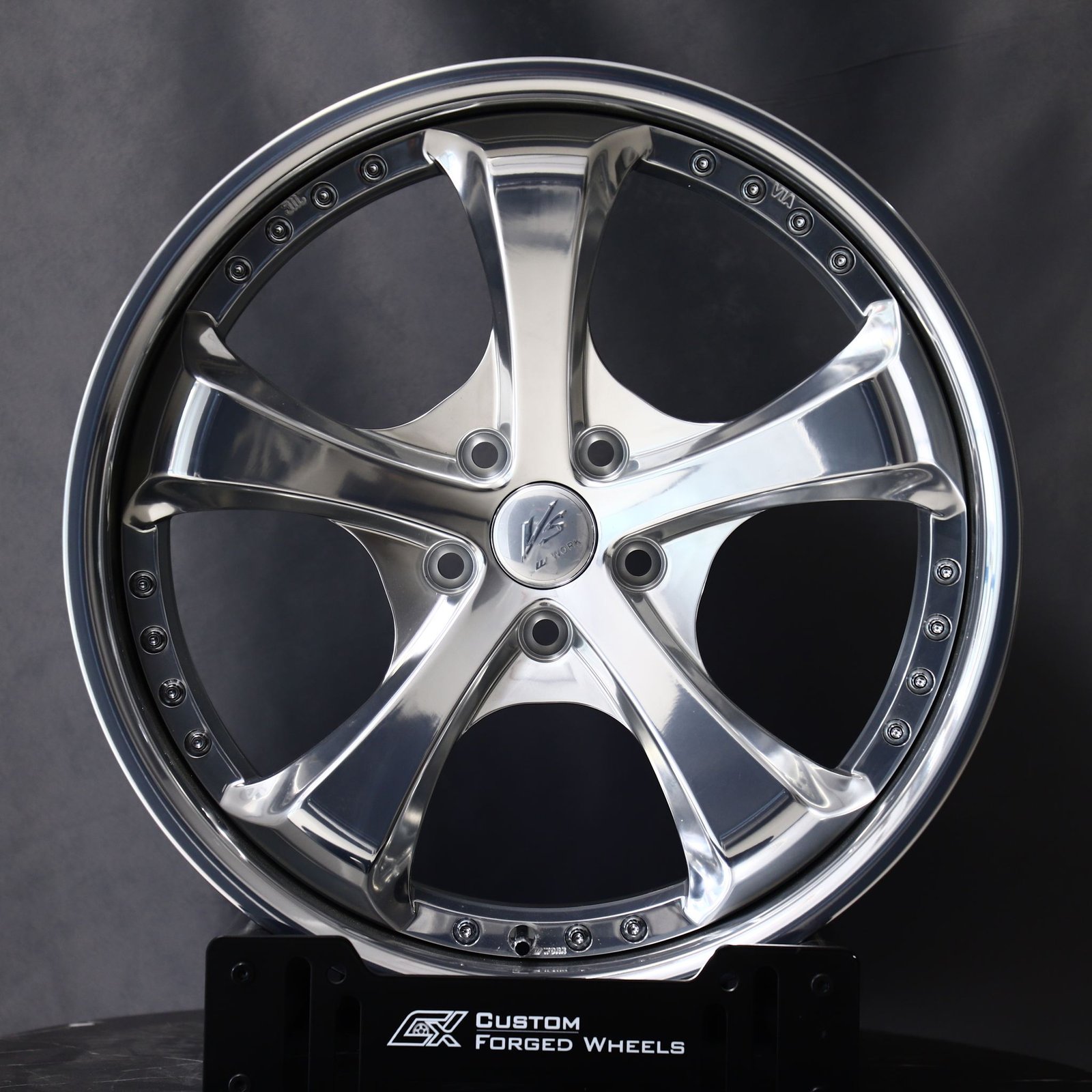 Porsche 911 wheels – Polished 5-Spoke 2-Piece (Work-Style), front view