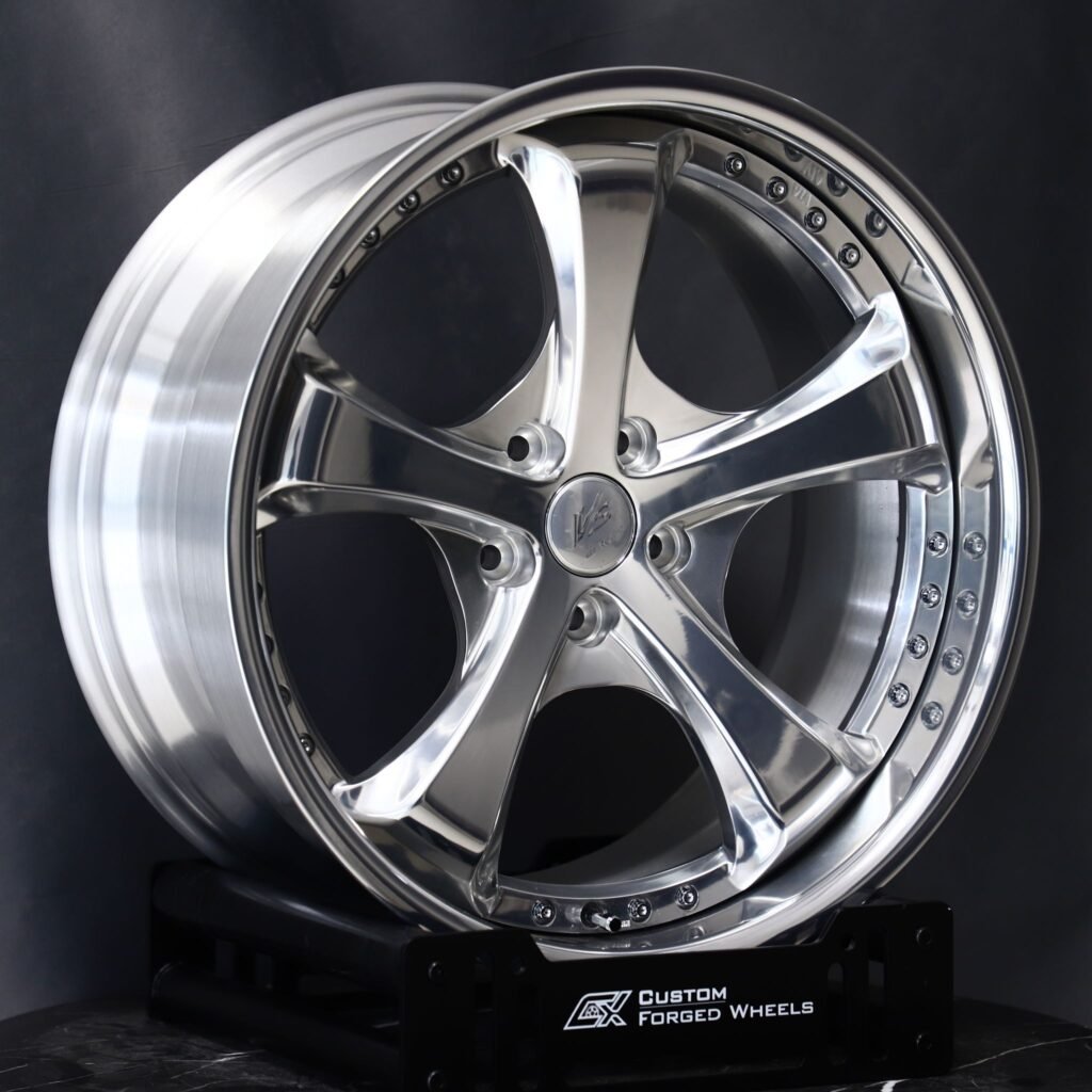 Ford Mustang wheels – Polished 5-Spoke 2-Piece (Work-Style), angled view