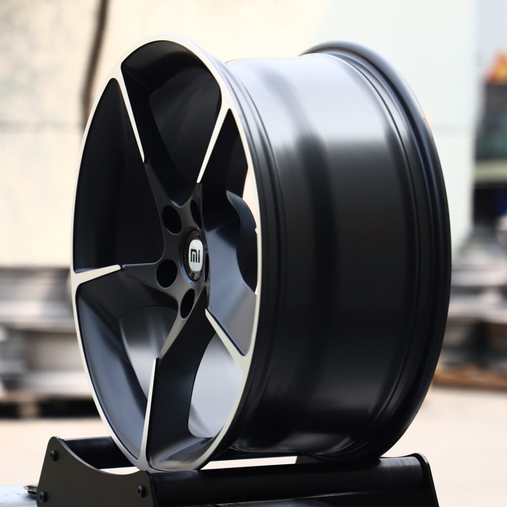 5x114.3 wheels – Matte Black Machined 5-Spoke Rotor (Xiaomi OEM-Style), side view