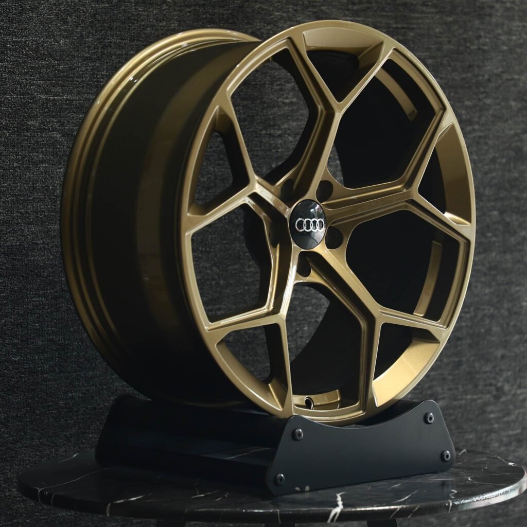 Audi A6 C8 wheels – Yellow / Green 5 Y-Spoke (Audi OEM-Style), angled view