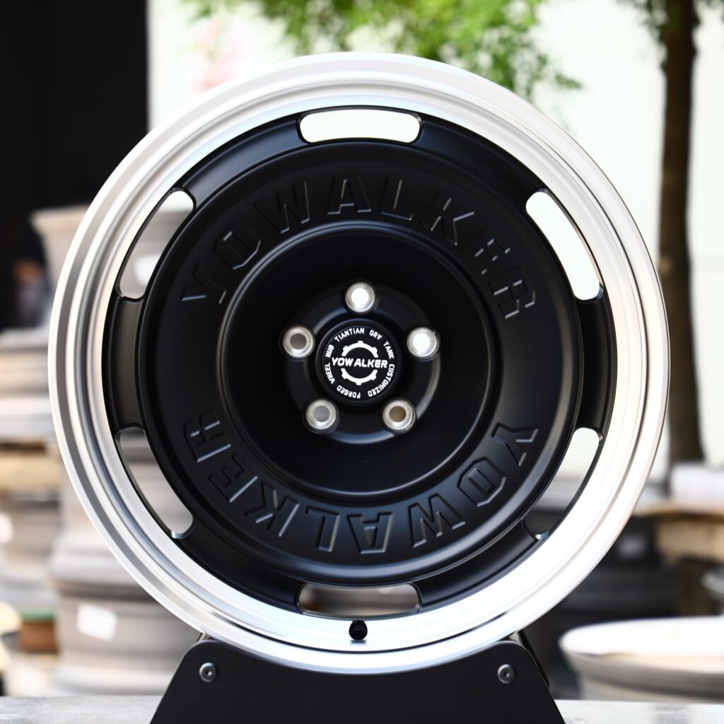Toyota Tacoma wheels – Yowalker Matte Black Full-Face Machined Lip, angled view